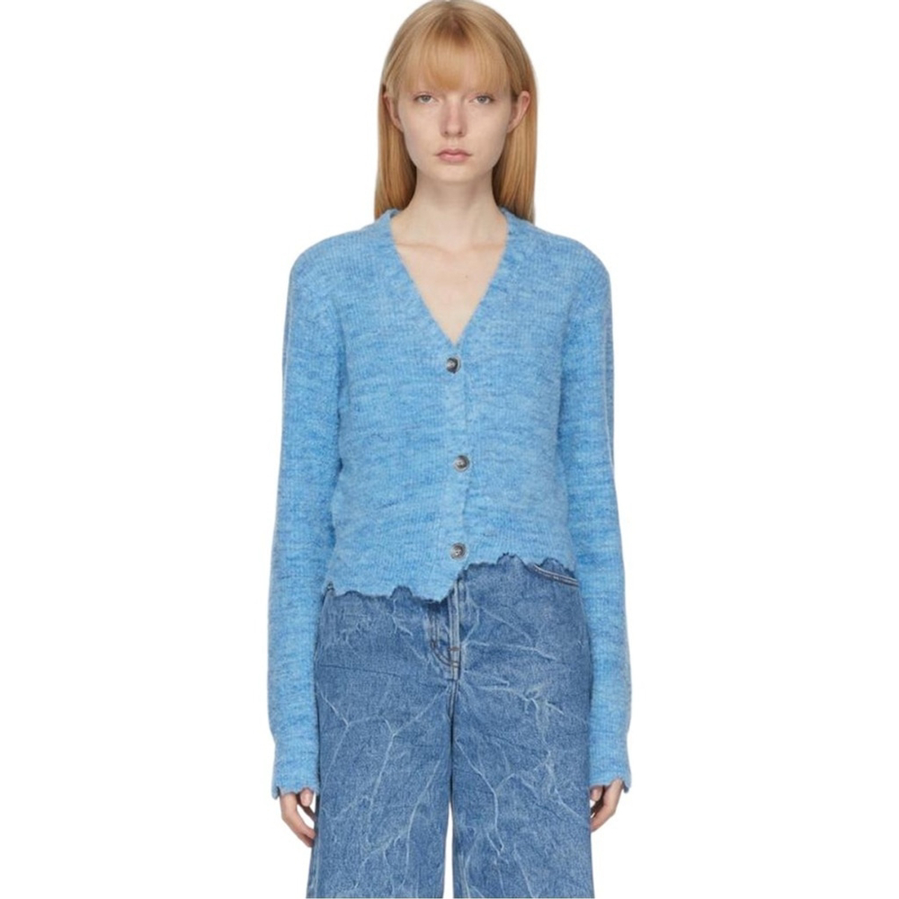 Andersson Bell Blue Lua Alpaca Boucle Wool Blend Asymmetric Cardigan Size S